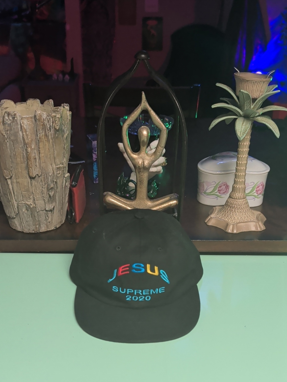 Supreme Black Cap with Multicolor JESUS Embroidery